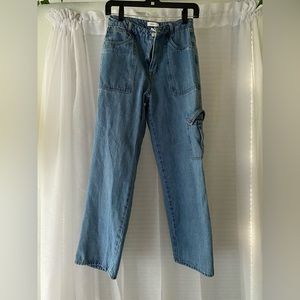 Wide Leg Cargo Demin Color Jeans